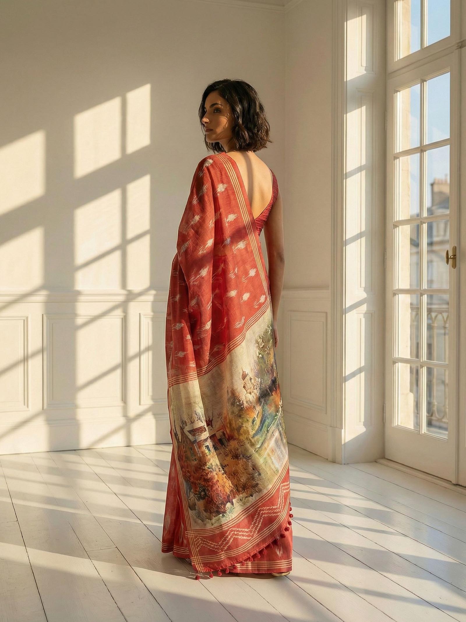 Red Ikkat Saree