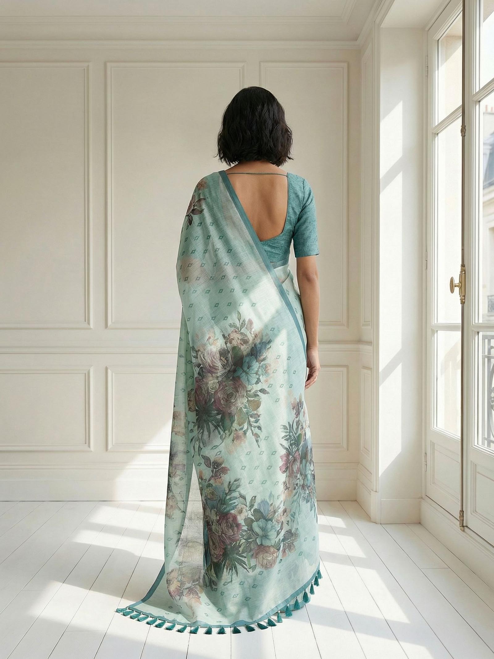 Marigold Blue Saree