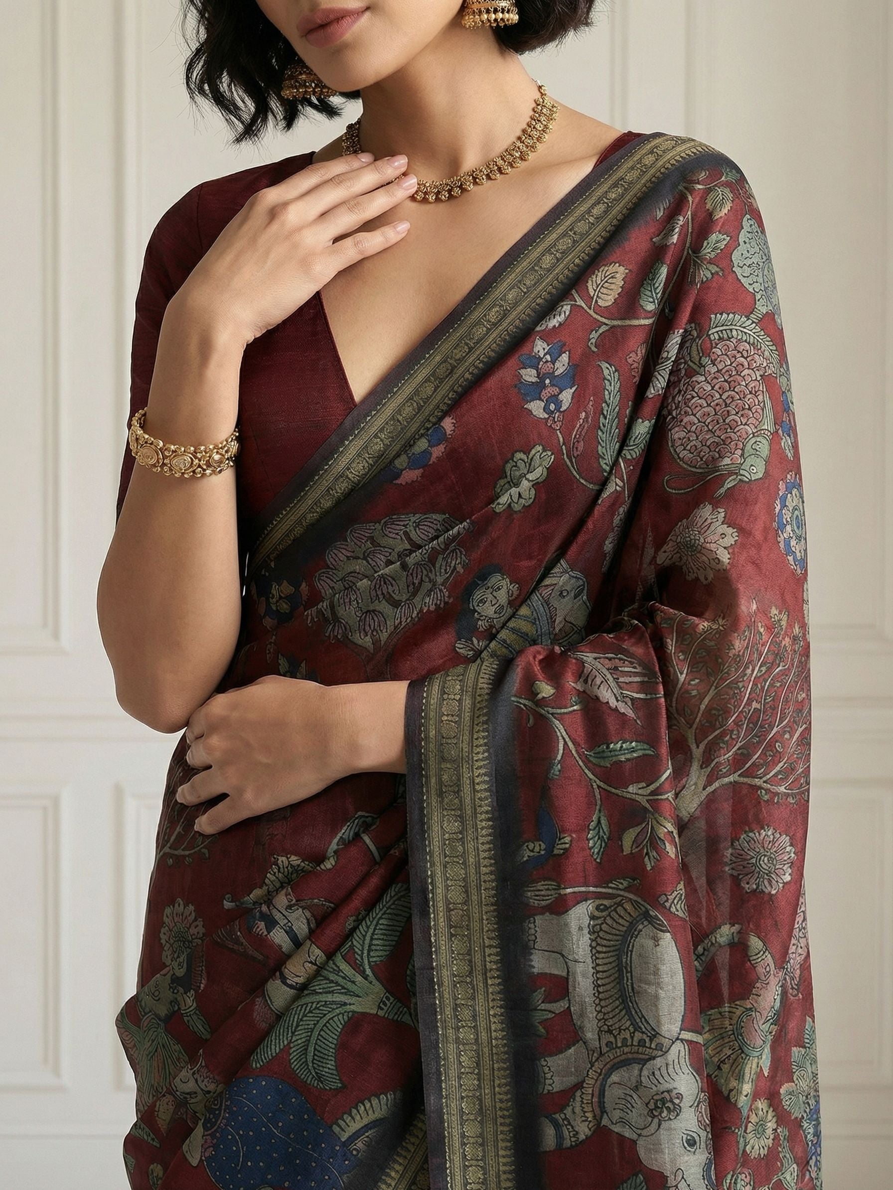 Maroon Elephant Saree