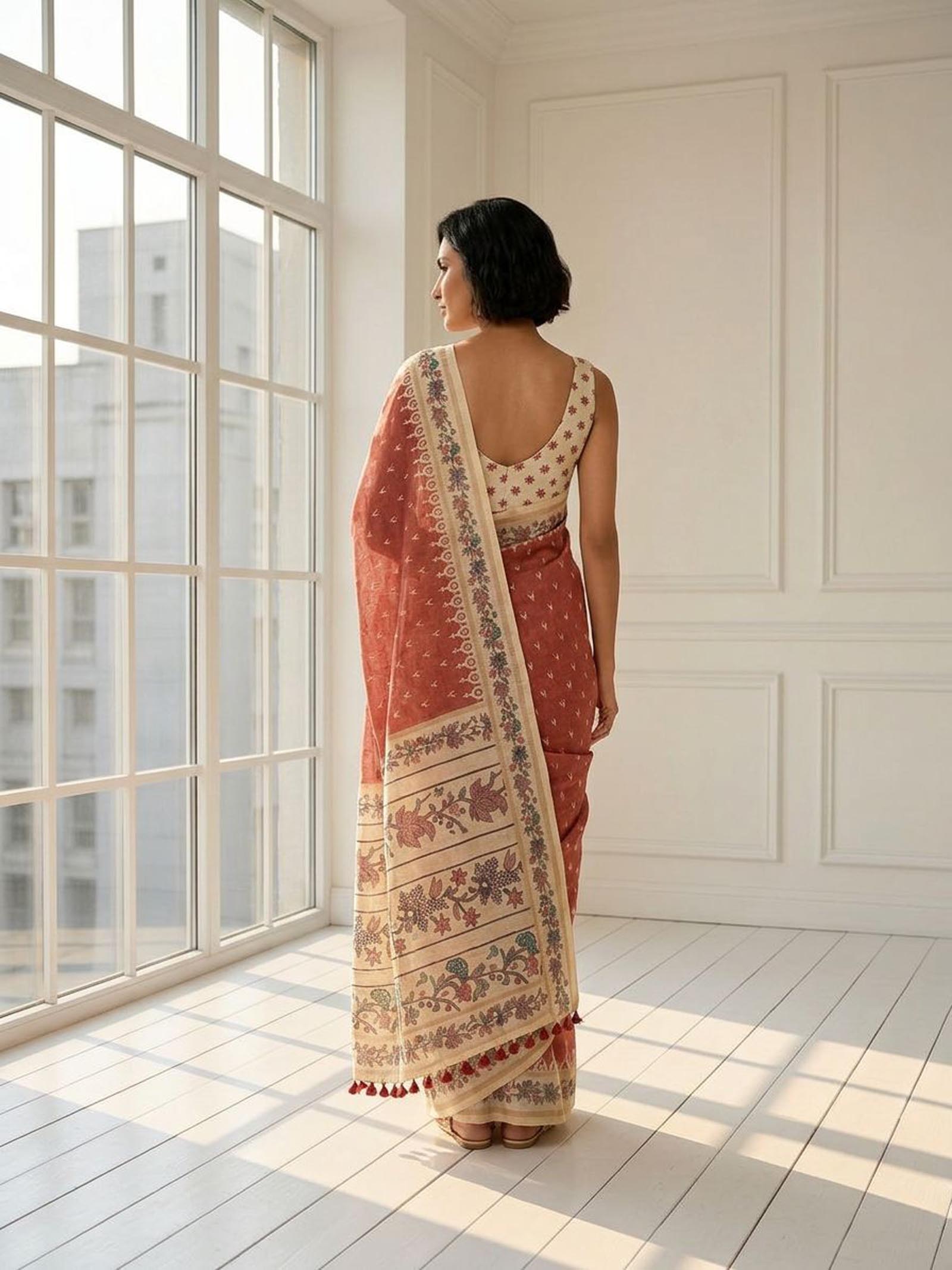 Rust Floral Saree