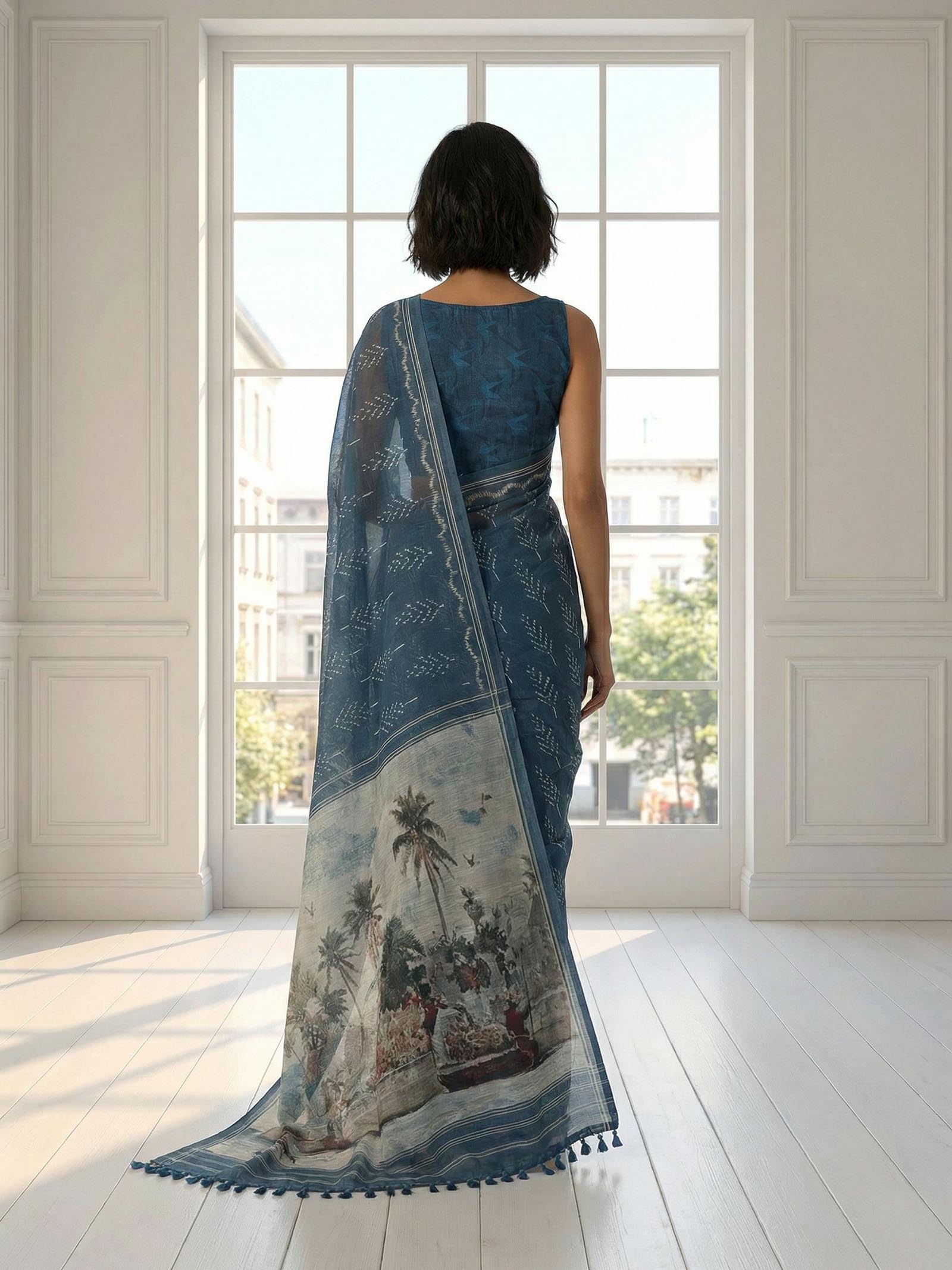 Ikkat Blue Saree